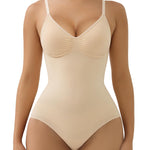 SHAPERX Women's Seamless Bodysuits Tummy Control Shapewear Briefs Body Shaper with Removable Pads,SZ5433-Beige-L/XL