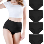 wirarpa Womens Cotton Underwear 4 Pack High Waist Briefs Light Tummy Control Ladies Comfort Stretch Panties Underpants Size L,Black