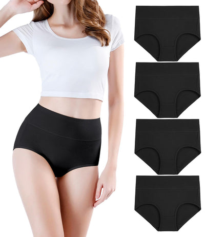 wirarpa Womens Cotton Underwear 4 Pack High Waist Briefs Light Tummy Control Ladies Comfort Stretch Panties Underpants Size L,Black
