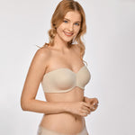 DELIMIRA Women's Strapless Bra Unlined Underwire Minimizer Plus Size Support Beige 36D