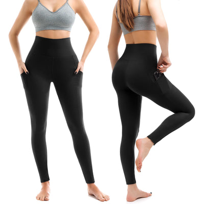 Leafigure 2 Pack Leggings with Pockets for Women, High Waisted Soft Leggings for Yoga Gym Black SM