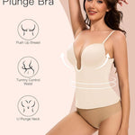 Slimers Backless Plunge Push Up Bra: Low Back Bras for Deep V Neck - Women Low Cut Shapewear Tops for Women