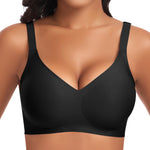 Wireless Jelly Bras for Women V Neck Seamless No Underwire Tshirt Bras Comfortable Padded Bralettes Everyday Bra with Support(A1#Black(v Neck),Large)