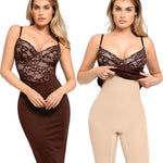 Popilush Lace Midi Dress Shapewear Dresses for Women V-Neck Slip Adjustable Straps Bodycon Slip with Underwire