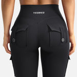YEOREO CoreFlex Women Workout Flare Leggings with Pockets Hidden Scrunch High Waisted Cargo Gym Yoga Leggings Black M