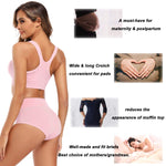 Molasus Women's Soft Cotton Underwear Briefs High Waisted Postpartum Panties Ladies Full Coverage Plus Size Underpants Pack of 5,Size 7