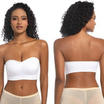 PRETTYWELL Strapless Bra for Women Comfort Non-Slip Seamless Padded Bandeau Bras Wireless Tube Top Bra with Multi-Way Straps White