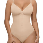 FeelinGirl Shapewear Bodysuit Tummy Control for Women Zip-Up Seamless V Neck Shapewear Thong Body Suit for Going Out