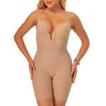 JOYSHAPER Plunge Shapewear Bodysuit for Women Backless Shapewear Mid Thigh Low Back Faja Shapewear Tummy Control Full Body Suits Nude XL