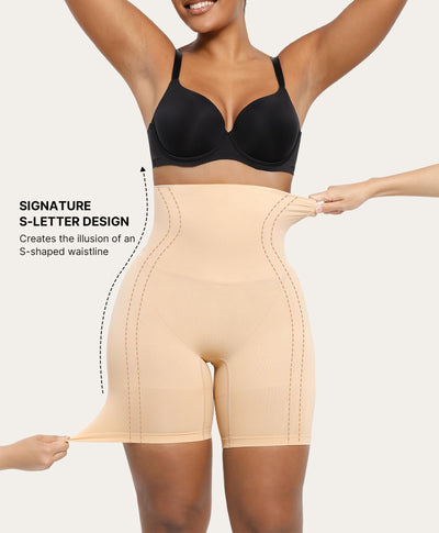 SHAPELLX Shapewear for Women Tummy Control High Waisted Shorts Seamless Compression Body Shaper Underwear Beige Fajas S