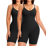Women's Seamless Shapewear Tummy Control Bodysuit Body Shaper V Neck Seamless Butt Lifter Full Shaping Bodyshapers (Black+Black,Small)
