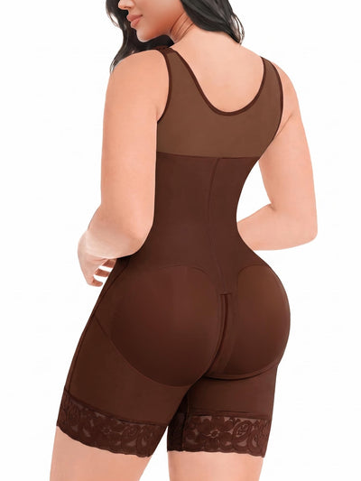 YIANNA Fajas Colombianas Shapewear for Women Tummy Control Full Body Shaper Butt Lifter with Zipper Crotch,YA7275-Brown-M