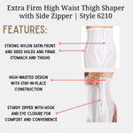 Rago Style 6210 | High Waist Long Leg Shaper with Side Zipper | Extra Firm Control | Tummy Waist & Thigh Sculpting | Made in USA (White, 9X/48)