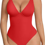 FeelinGirl Shapewear Bodysuits for Women Tummy Control Body Suits Deep V Neck Thong Body Shaper
