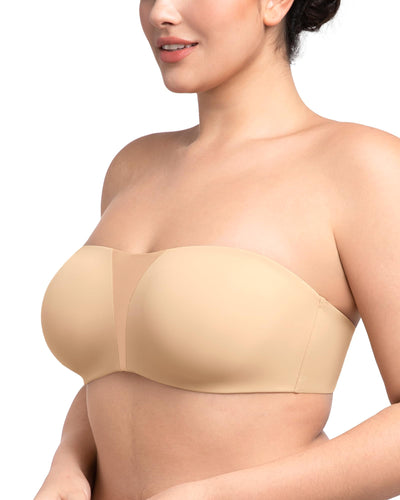 HSIA Strapless Bra for Big Bust Women, Anti-Slip Full Coverage Bandeau Plus Size Fiery Bra Underwire Support for Large Breast Beige