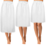 Mepase 3 Pieces Women's Satin Half Slip for Under Dresses 3 Kinds of Length 19, 27, 35 Inch Slip Dress with Lace (White,X-Large)