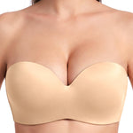 HSIA Strapless Bras for Women Push Up Seamless Underwire Padded Balconette Demi Convertible Bra for Small Busts Beige 34B