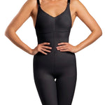 Isavela 2nd Stage Body Suit Mid ThighLength Plastic Surgery Compression Garment W/Bra (BB04) (LG, Black)