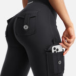 YEOREO CoreFlex Women Workout Flare Leggings with Pockets Hidden Scrunch High Waisted Cargo Gym Yoga Leggings Black M
