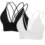 MotoRun Womens Push-up Padded Strappy Sports Bra Cross Back Wirefree Fitness Yoga Top Black-White Medium