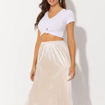Ellames Women's 2 Pieces Half Slips for Under Dresses Satin Long Underskirt Half Slip Shirt Skirt Extender Black & Nude 27" Large
