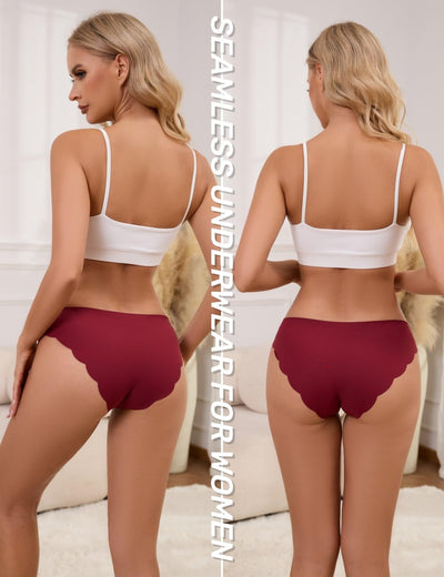 Medaling Seamless Underwear for Women No Show Wave Edge Low Rise Bikini Breathable Comfortable Soft Panties 6 Pack (A, Medium)