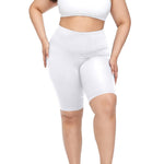 VOGUEMAX Women's Plus Size Short Leggings Stretchy Slip Shorts Mid Thigh Lightweight Pants White