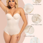 Slimers Strapless Shapewear Seamless Bodysuits - Tummy Control Sculpt Body Shaper : Beige Removable Straps Thong Butt Lifting Shapewear