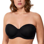 HSIA Strapless Bras for Women Large Bust Non Slip Full Coverage Underwire Supportive Multiway Strapless Bra Plus Size Dark Black