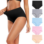 Molasus Women's Soft Cotton Underwear Briefs High Waisted Postpartum Panties Ladies Full Coverage Plus Size Underpants Pack of 5,Size 7