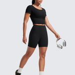CRZ YOGA Secretsculpt Butterlift Biker Shorts 6"- No Front Seam High Waist Womens Workout Gym Booty Scrunch Butt Black Medium
