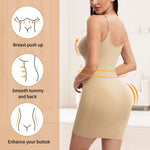 JOYSHAPER Shapewear Dress for Women Tummy Control V Neck Full Slips Under Dresses Body Shaper With Spaghetti Strap Beige