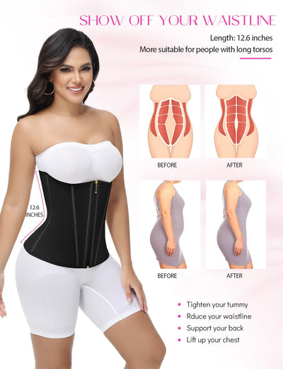 SHAPSHE Waist Trainer for Women Tummy Control Long Torso Workout Waist Cincher Corset Shapewear Postpartum Body Shaper with Zipper Hook Black S