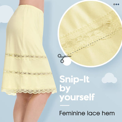 MANCYFIT Half Slips for Women Underskirt Dress Extender Lace Trim Knee Length Midi Skirt 14-25" Length Beige X-Large