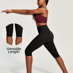 Heathyoga Capri Leggings with Pockets for Women Tummy Control Knee Length Leggings Yoga Pants Women Capri Pants Workout Black