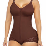 YIANNA Postpartum Fajas Colombianas Moldeadoras Full Body Shapewear Tummy Control for Women Body Shaper Girdles Compression Garment with Side Bust Pad, YA7510-Brown-XL