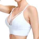 MotoRun Womens Push-up Padded Strappy Sports Bra Cross Back Wirefree Fitness Yoga Top Black-White Medium