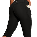Heathyoga Capri Leggings with Pockets for Women Tummy Control Knee Length Leggings Yoga Pants Women Capri Pants Workout Black
