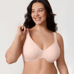 DELIMIRA Women's Minimizer Bra Plus Size Underwire Smooth Full Coverage Seamless Bras Apricot Pink 34E