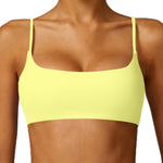 Comper Women's Sports Bra with Thin Straps Stretchy Wirefree Workout Bras Lightweight Workouts Bralette with Removable Pads (Yellow-S)