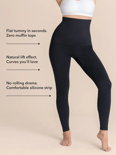 SHAPERMINT High Waisted Tummy Control Compression Leggings for Women - Petite to Plus Size Womens Leggings Non See Through Black