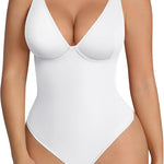FeelinGirl Shapewear Bodysuits for Women Tummy Control Body Suits Deep V Neck Thong Body Shaper