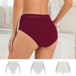 HOHOCHIN Cotton Underwear for Women High Waisted Panties Soft Lace Waistband Breathable Full Coverage Ladies Briefs 4 Pack (US, Alpha, X-Large, Regular, Regular, A-4 Pack-Multicolor)