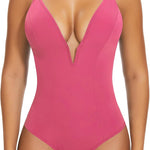 SHAPERIN Women's Deep V Neck Bodysuit Double Lined Plunge Tummy Control Shapewear Thong Body Suits Backless Cami Tank
