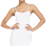 Qaffier Women's Basic Adjustable Spaghetti Strap Cami Slip Mini Dress White Small