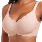 Seamless Wireless Sewn in Padded Bras for Women Supportive Tshirt V Neck Bralettes No Wire Soft Everyday Gel Bra(A2# Pink(Jacquard Pattern),3X-Large)