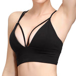 MotoRun Womens Push-up Padded Strappy Sports Bra Cross Back Wirefree Fitness Yoga Top Black-White Medium