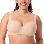 DELIMIRA Women's Balconette Bra Full Coverage Plus Size Tshirt Underwire Back Smoothing Seamless Bras Beige 38C