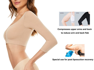 KSKshape Arm Shaper for Women Post Surgery Arm Lipo Compression Sleeves Front Closure Shapewear Bra Posture Corrector Tank Top,Beige,S