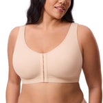 DELIMIRA Women's Inbarely Lift Front Closure Bras Full Coverage No Underwire Plus Size Unlined Seamless Bra Beige 36DD